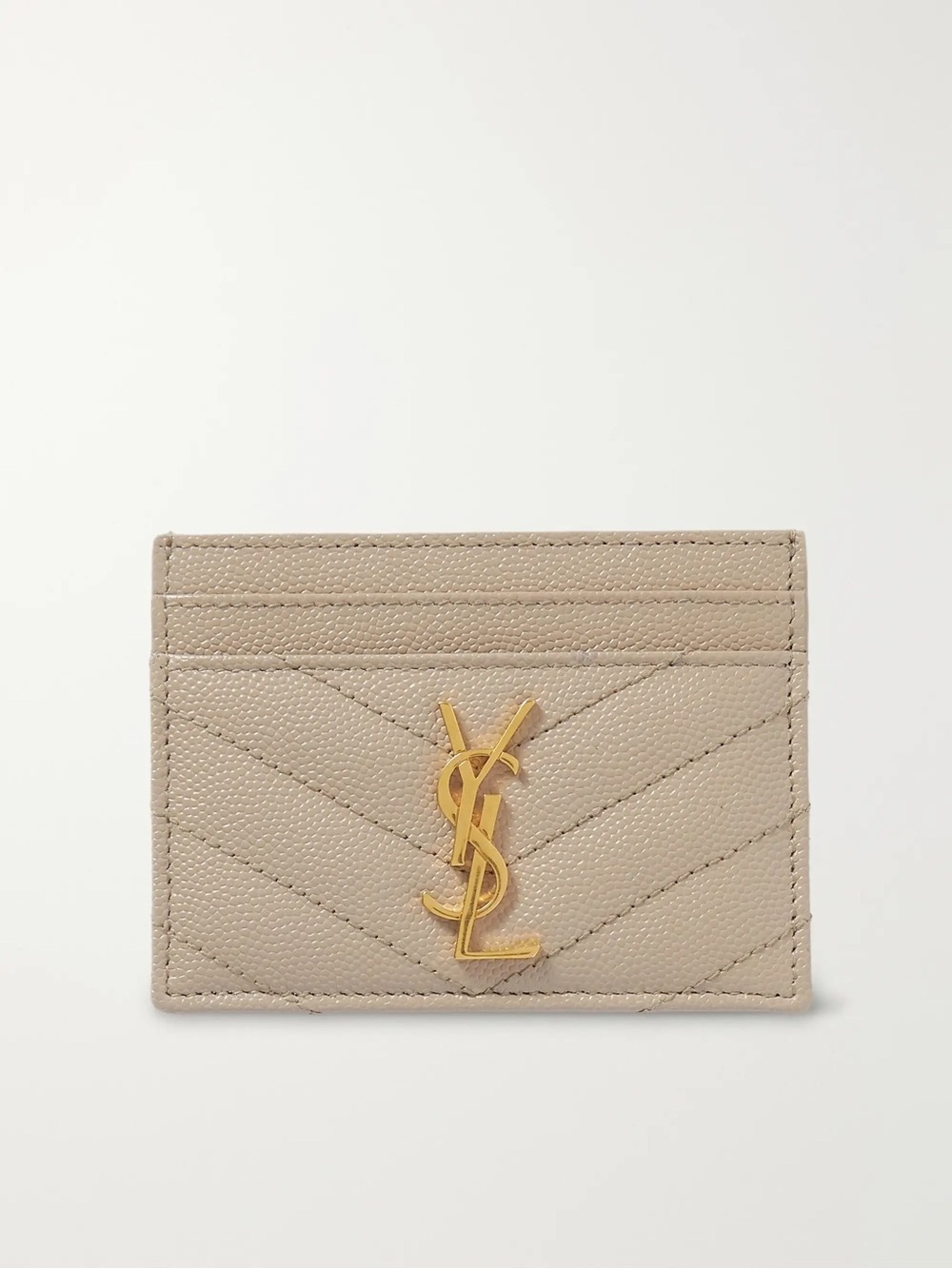 Saint Laurent Taupe Quilted Leather Card Case with Gold YSL Emblem